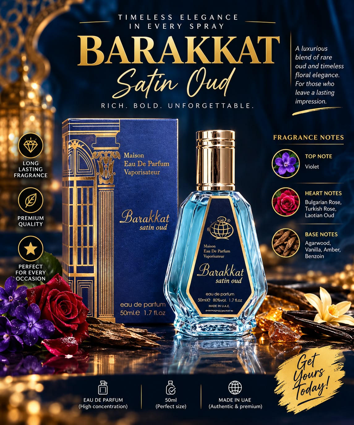 Barakkat Satin Oud Eau De Parfum - 50ml